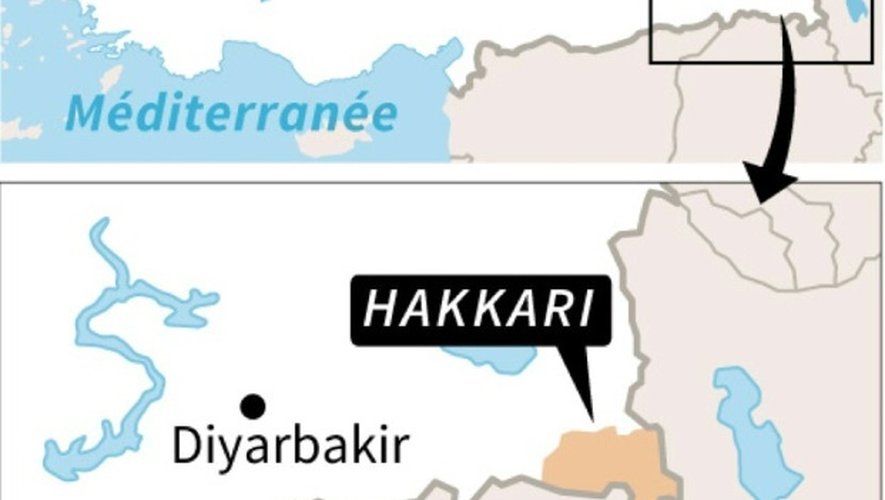 Carte localisant la province d'Hakkari, où des repaires du PKK ont été bombardés par la Turquie.