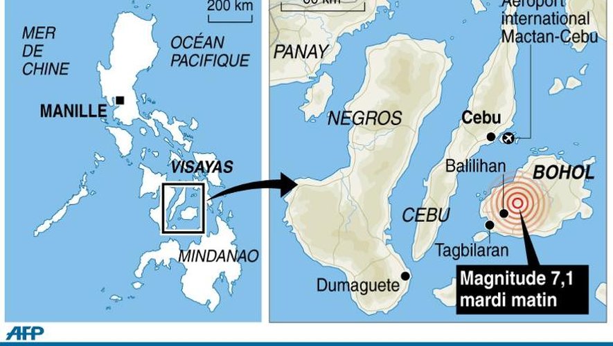 Infographie sur la localistaion du séisme de magnitude 7,1 aux Philippines