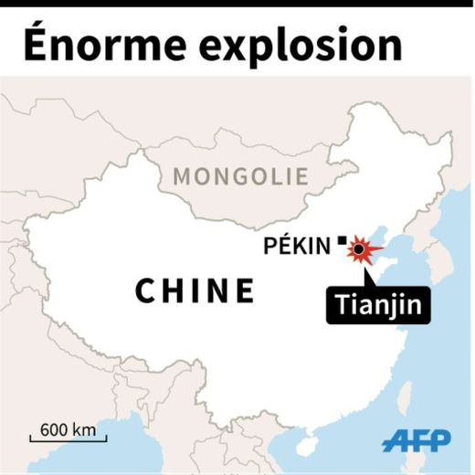 Carte de Chine localisant Tianjin, lieu d'une énorme explosion