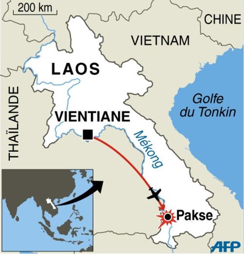 Infographie localisant l'accident d'un avion dans le sud du Laos
