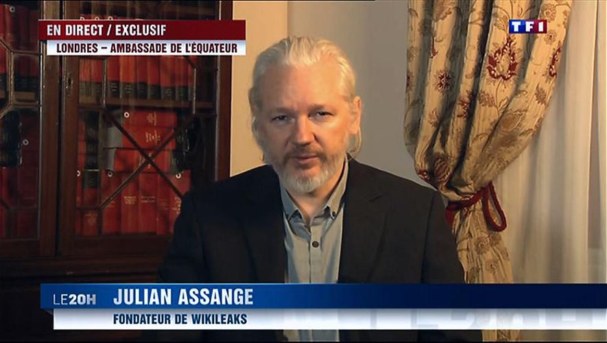 Une capture d'écran montre Julian Assange lors d'une interview sur TF1 le 24 juin 2015