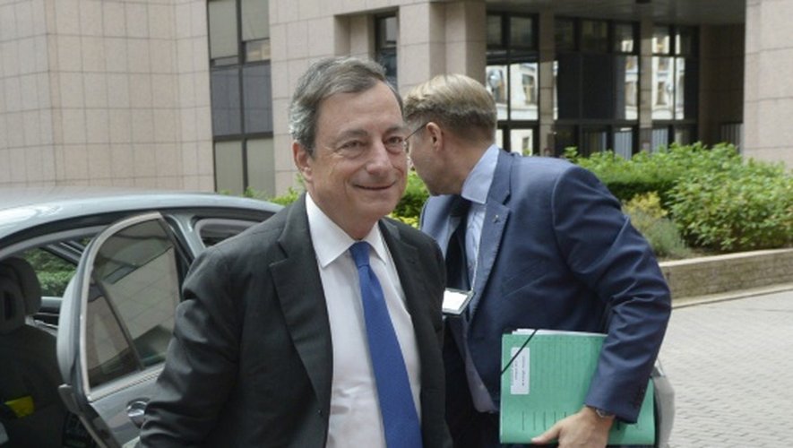 Le président de la BCE Mario Draghi avant une réunion de l'Eurogroupe à Bruxelles, le 14 août 2015