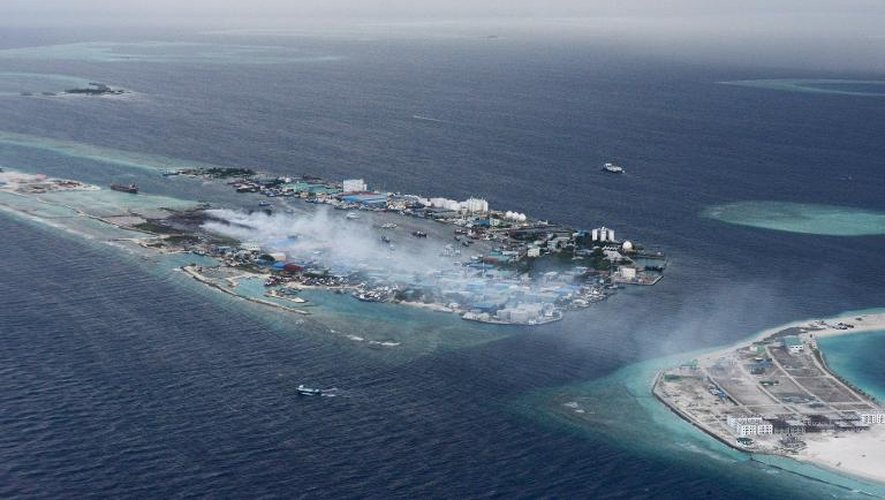 Vue aérienne de l'île de Thilafushi, aux Maldives, le 9 septembre 2013