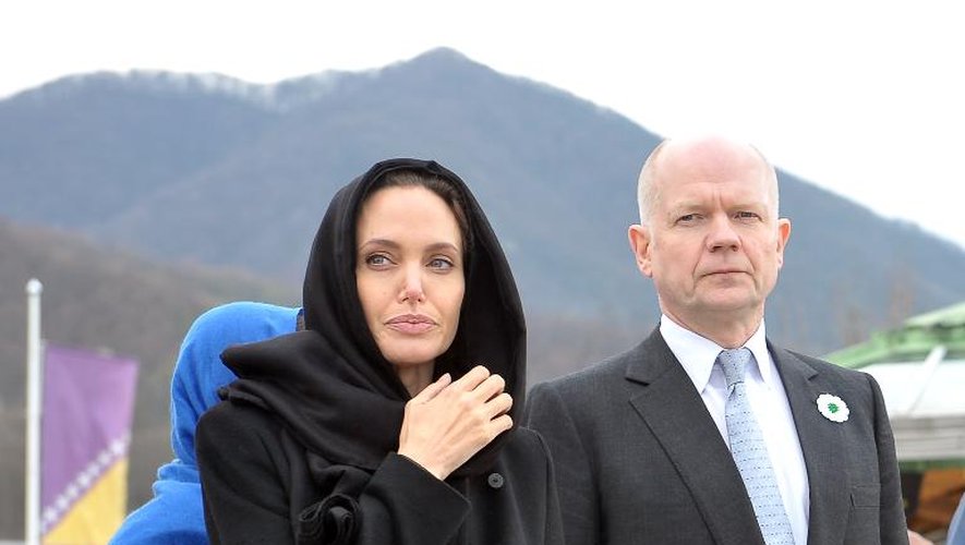 L'ex ministre des Affaires étrangères William Hague avec l'actrice Angelina Jolie, le 28 mars 2014