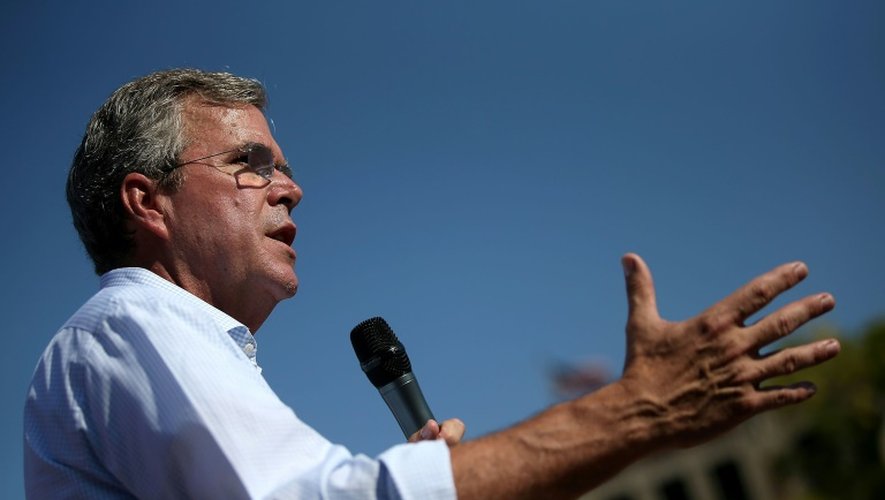 Le candidat à l'investiture républicaine Jeb Bush le 14 août 2015, lors d'un discours à Des Moines (Iowa)
