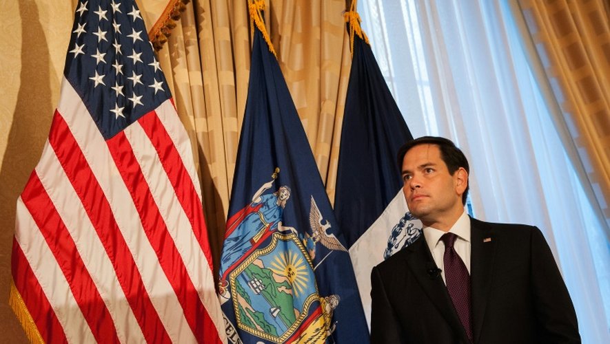 Le candidat à l'investiture républicaine Marco Rubio le 14 août 2015 lors d'un discours à New York