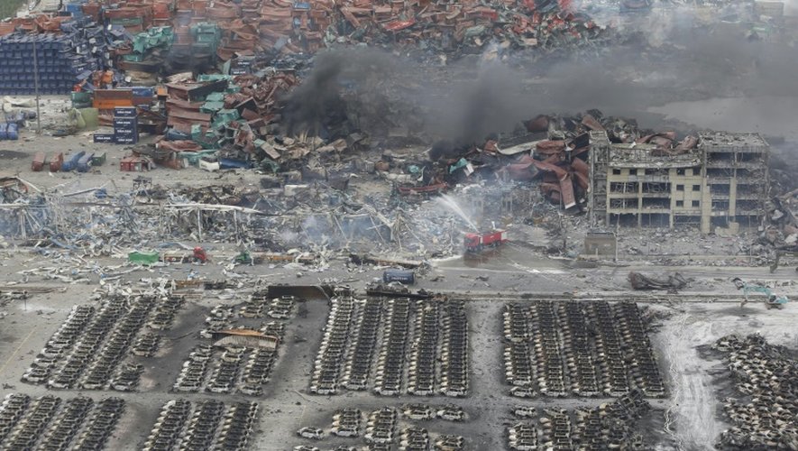 Site de l'explosion dans la cité portuaire de Tianjin (est de la Chine) le 13 août 2015