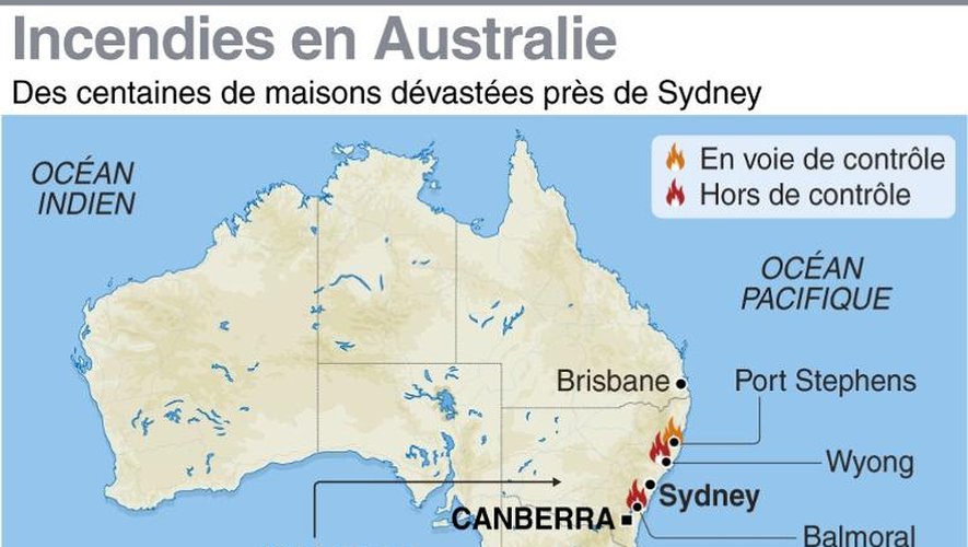 Infographie localisant les incendies en Australie