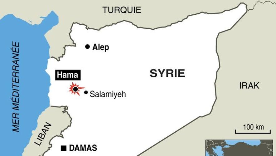 Infographie localisant l'attaque à la bombe près de Hama en Syrie
