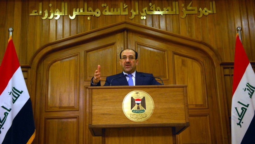 Nouri al-Maliki, alors Premier ministre irakien, donne une conférence de presse à Bagdad, le 30 avril 2008