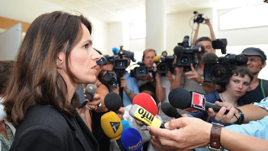 La ministre de la Culture Aurélie Filippetti répond aux questions des journalistes le 16 juillet 2014 à Avignon