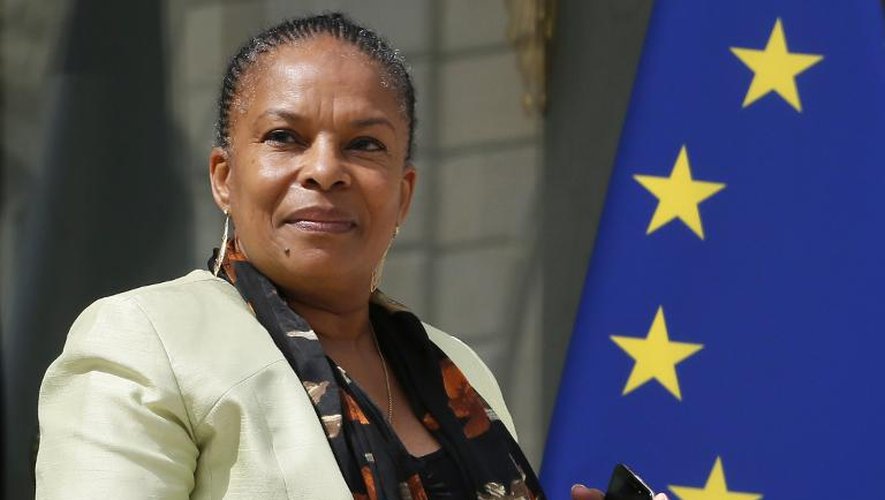 La ministre de la Justice Christiane Taubira à l'issue du Conseil des ministres le 16 juillet 2014 à Paris
