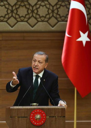 Le Président turc Recep Tayyip Erdogan lors d'un meeting au palais présidentiel, le 12 août 2015 à Ankara