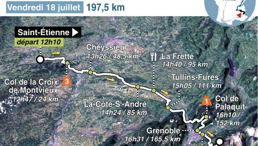 Tour de France: carte de la 13ème étape Saint-Étienne-Chamrousse
