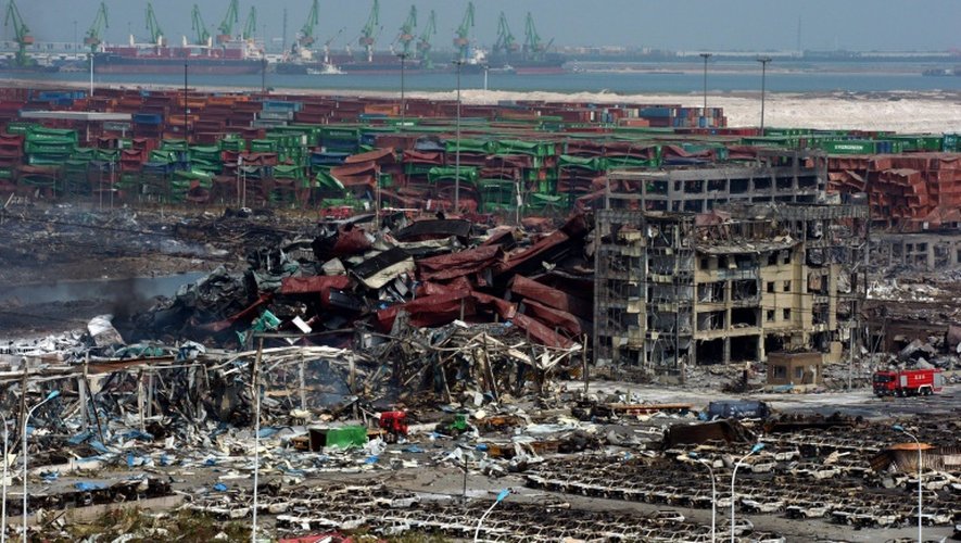 Le site des explosions à Tianjin, en Chine, le 16 août 2015