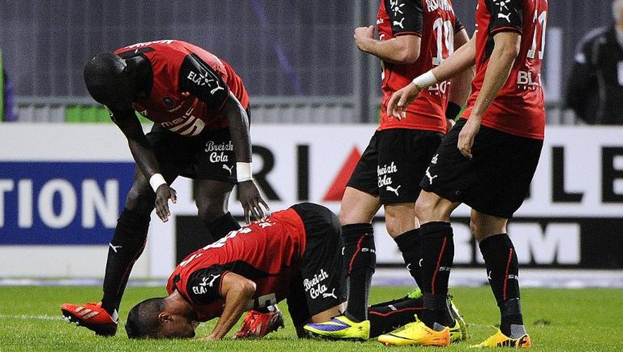 La joie des joueurs de Rennes après un but de Foued Kadir, à Toulouse le 26 octobre 2013