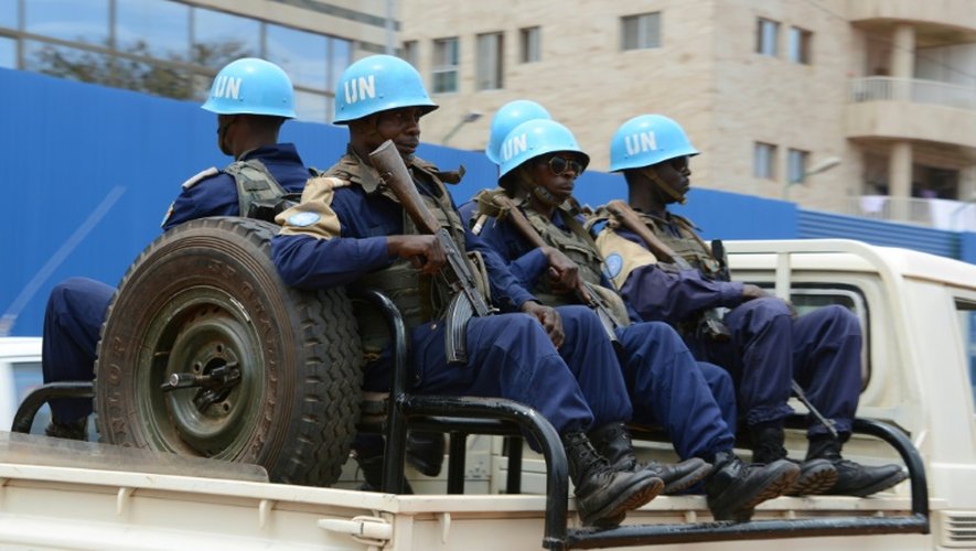 Les Casques bleus de la Minusca patrouillant à Bangui le 3 octobre 2014