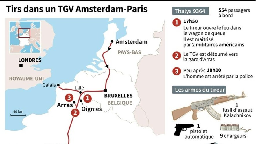 Localisation de l'attaque dans un TGV Thalys près d'Arras