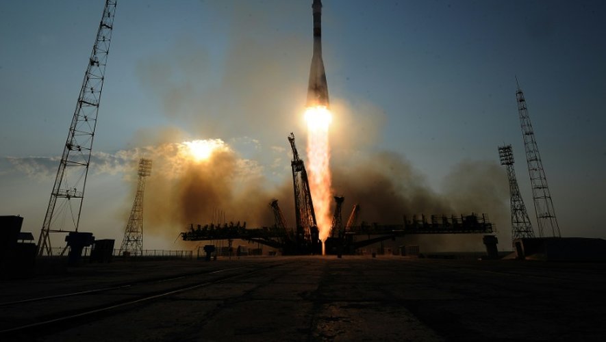 La fusée Soyouz MS-01 au décollage le 7 juillet 2016 à Baïkonour au  Kazakhstan