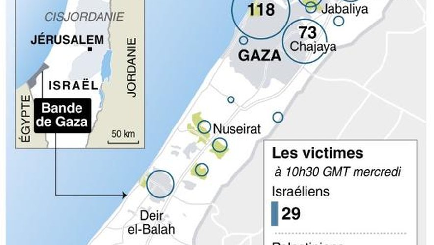 Carte localisant les victimes de l'offensive israëlienne à Gaza