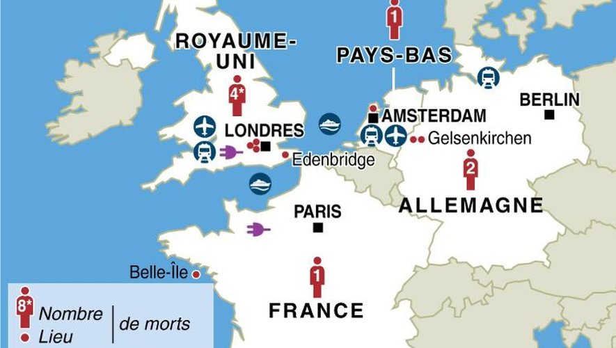 Infographie localisant des tempêtes et de leurs dégâts en Europe