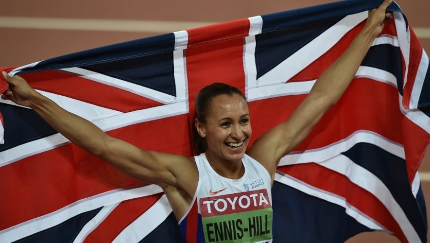 La joie de la Britannique Jessica Ennis-Hill, sacrée championne du monde de l'heptathlon, le 23 août 2015 à Pékin