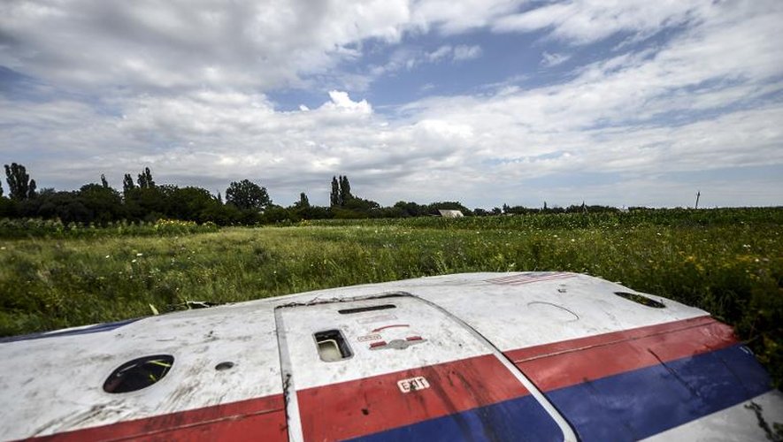 Un morceau de l'épave du vol MH17 qui s'est écrasé le 20 juillet 2014 dans un champ à Donetsk