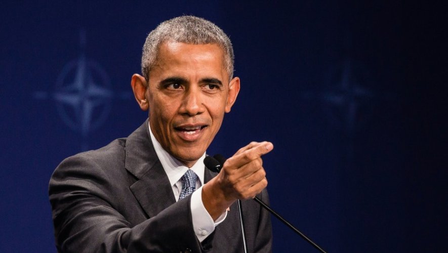 Le président américain Barack Obama pendant une conférence de presse lors du sommet de l'Otan à Varsovie le 9 juillet 2016