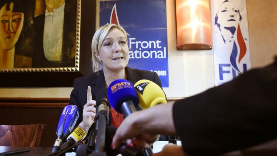 La présidente du Front national Marine Le Pen, lors d'une conférence de presse le 13 juillet 2015 à Paris