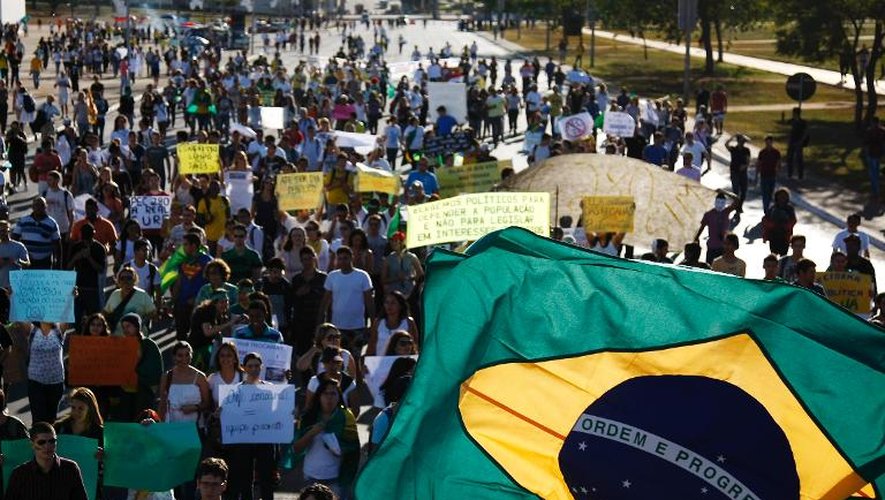 Manifestation à Brasilia lors de la Coupe des Confédérations le 26 juillet 2013
