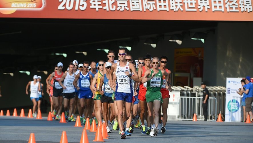 Le Slovaque Matej Toth en tête du 50 km marche le 29 août 2015 à Pékin