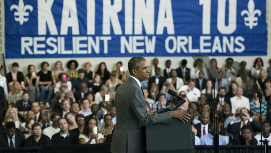 Le président Barack Obama le 27 août 2015 à La Nouvelle Orléans pour le dixième anniversaire de l'ouragan Katrina
