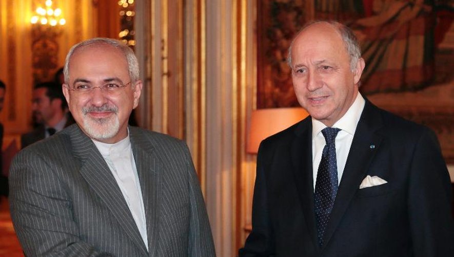 Le ministre iranien des Affaires étrangères Hassan Rohani et son homologue français Laurent Fabius, au Quai d'Orsay à Paris, le 5 novembre 2013
