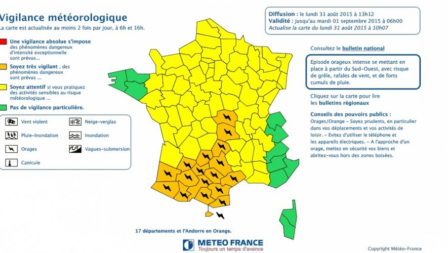 En début d'après-midi, Météo France a étendu la vigilance orange à 17 départements