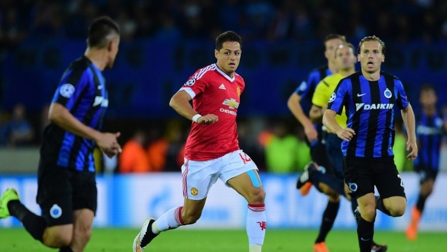 Javier Hernandez (c), aligné par Manchester United contre le FC Bruges en barrages de la Ligue des champions, le 26 août 2015 à Bruges