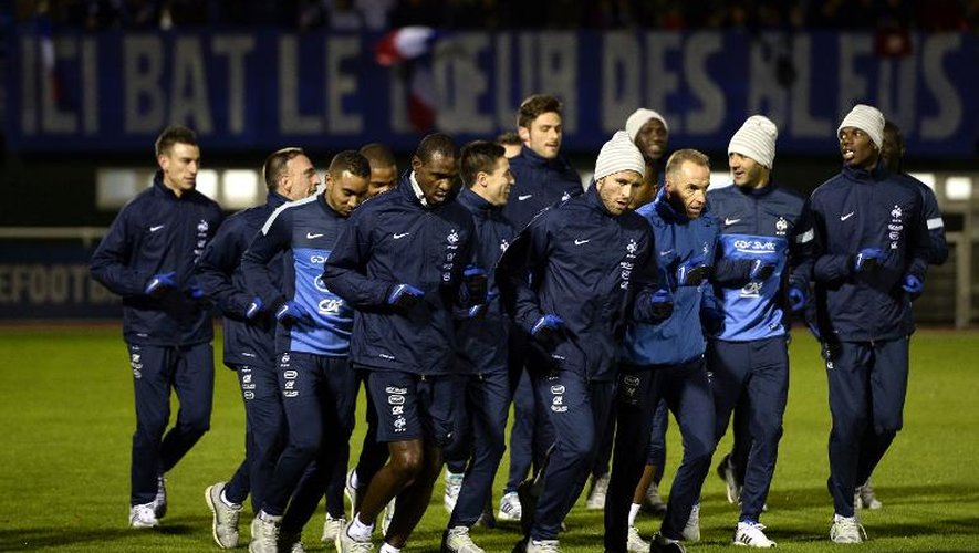 Les joueurs de l'équipe de France à l'entraînement le 11 novembre 2013 à Clairefontaine