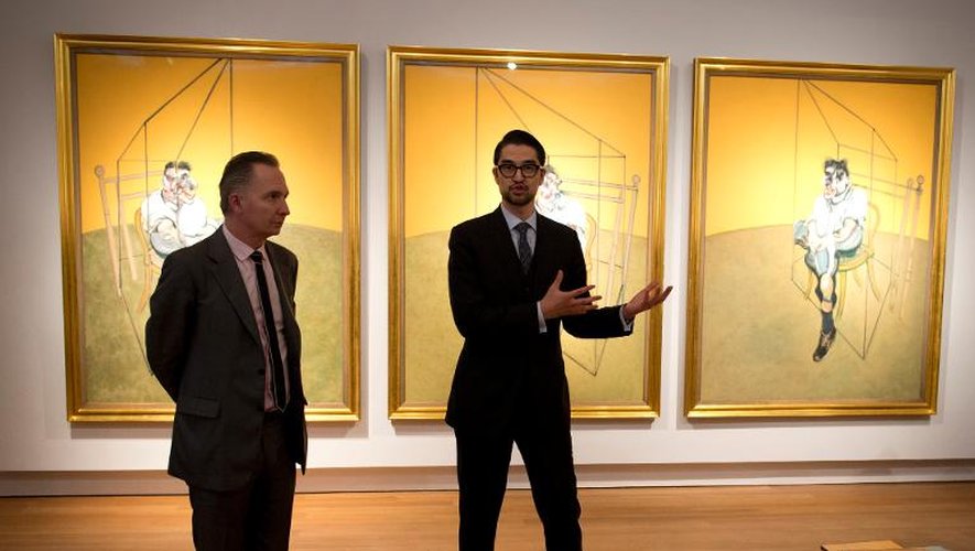 Le triptyque du peintre britannique Francis Bacon consacré à Lucian Freud exposé chez Christie's, le 31 octobre 2013 à New York