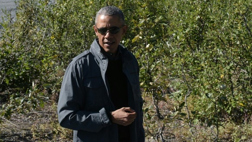 Le président Barack Obama au pied du glacier Exit dans le sud-ouest de l'Alaska aux Etats-Unis, le 1er septembre 2015
