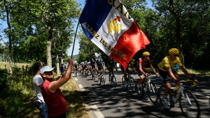 Supporter agitant le drapeau tricolore au passage des coureurs lors de la 6e étape du Tour de France, le 7 juillet 2016 à Montauban