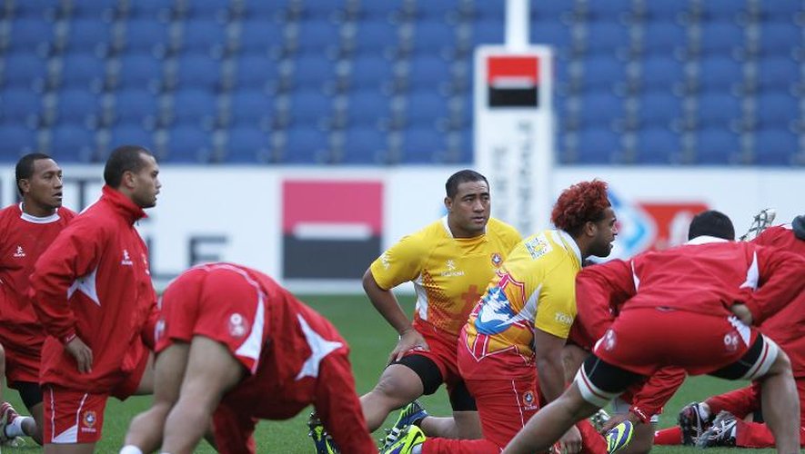 Les joueurs des Tonga à l'entraînement au Stade Océane au Havre, le 15 novembre 2013