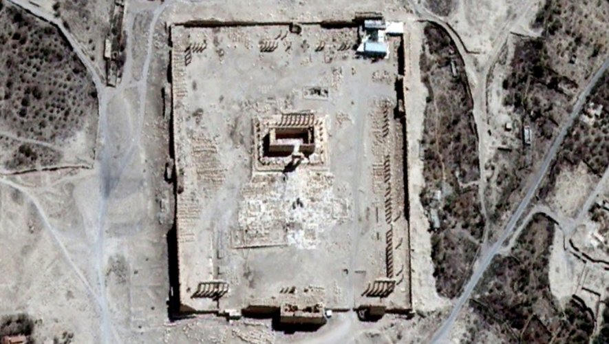 Image satellite fournie le 31 août 2015 par l'ONU du temple de Bêl dans l'antique cité de Palmyre, en Syrie