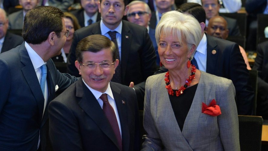 Le Premier ministre Ahmet Davutoglu et la directrice générale du FMI, Christine Lagarde, à l'occasion de la réunion du G20, le 4 septembre 2015 à Ankara