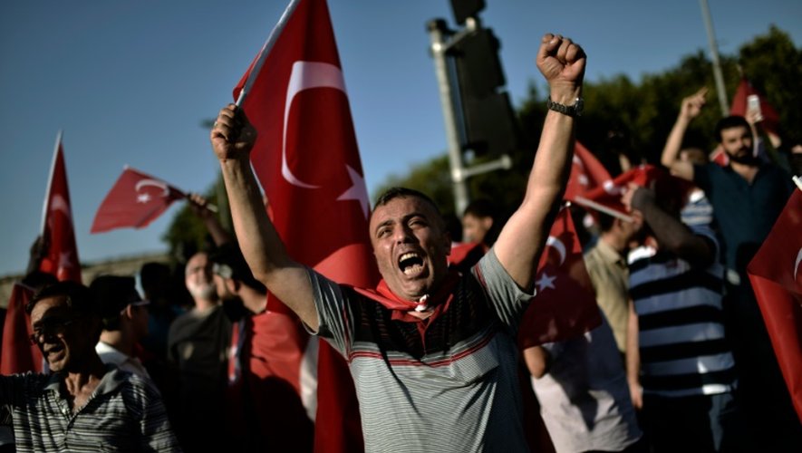 Les supporters du président Erdogan manifestent leur soutien au gouvernement dans les rues d'Istanbul, le 16 juillet 2016