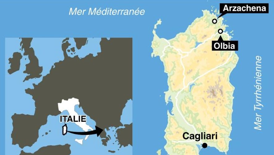 Infographie localisant des villes de Sardaigne touchées par des inondations mortelles