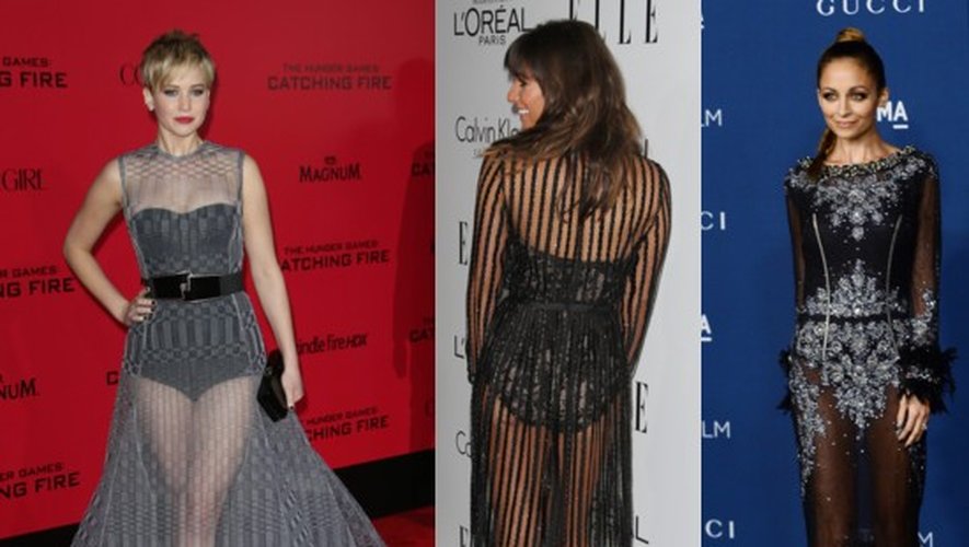Jennifer Lawrence, Lea Michele, Nicole Richie ne cachent pas leurs belles jambes. Robe longue mais transparente, un look très sexy
