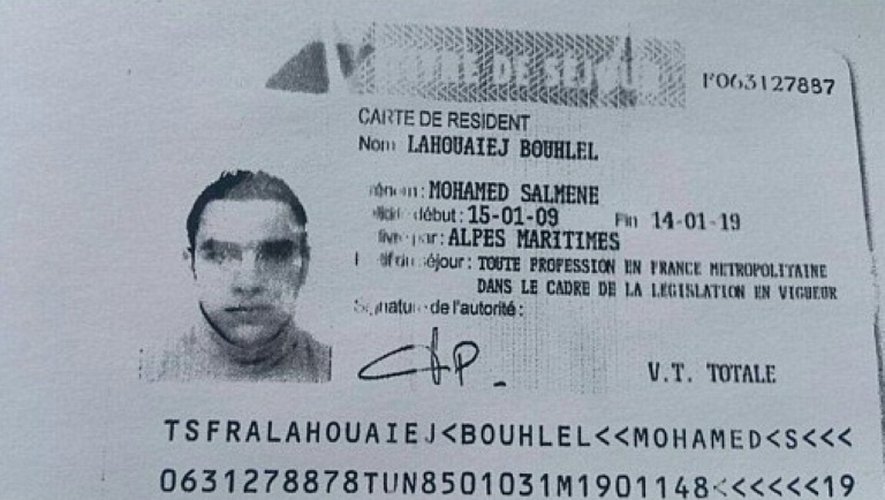 La carte de résident de Mohamed Lahouaiej Bouhlel, obtenue auprès de la police le 15 juillet 2016