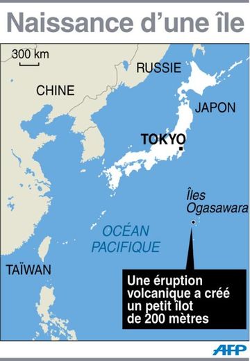 Infographie localisant une petite île surgie des flots au Japon