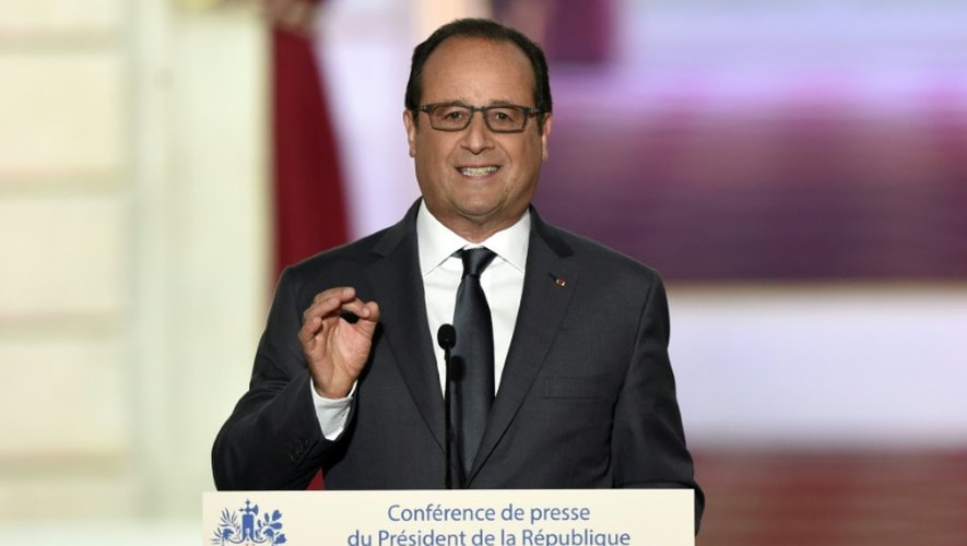 François Hollande lors de sa 6e conférence de presse le 7 septembre 2015 à l'Elysée à Paris
