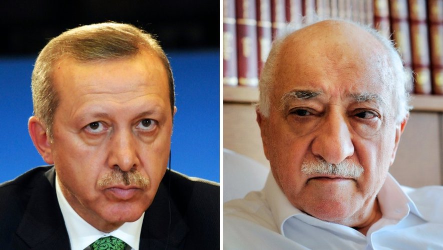 Montage réalisé le 28 mars 2014 de portraits du président turc Recep Tayyip Erdogan et du prédicateur musulman Fethullah Gulen