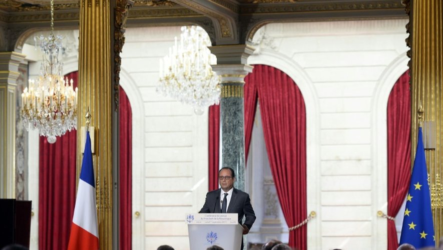 Le président François Hollande lors de la 6e conférence de presse du quinquennat le 7 septembre 2015 à l'Elysée à Paris